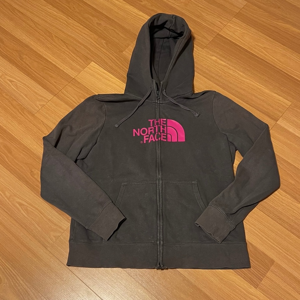 The North Face Gray/Pink Logo Women's Hoodie, Sz L